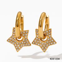 1 Pair Lady Star Plating Inlay 304 Stainless Steel Rhinestones 16K Gold Plated White Gold Plated Gold Plated Earrings sku image 1