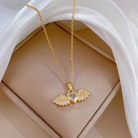 Stainless Steel Copper Lady Elegant Inlay Heart Shape Angel Wings Zircon Pendant Necklace main image 1