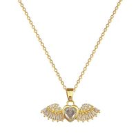 Stainless Steel Copper Lady Elegant Inlay Heart Shape Angel Wings Zircon Pendant Necklace main image 3