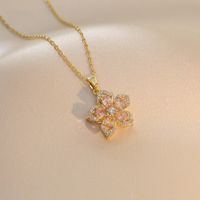 Elegant Flower Titanium Steel Copper Zircon Pendant Necklace In Bulk sku image 1