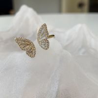 Sweet Butterfly Copper Plating Inlay Artificial Diamond Shell Open Rings sku image 2