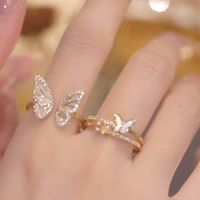 Sweet Butterfly Copper Plating Inlay Artificial Diamond Shell Open Rings main image 6