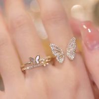 Sweet Butterfly Copper Plating Inlay Artificial Diamond Shell Open Rings main image 3