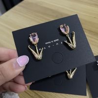 1 Pair Sweet Flower Plating Inlay Copper Zircon Drop Earrings sku image 2