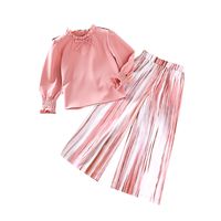 Lässig Streifen Einfarbig Baumwollmischung Polyester Mädchen Kleidung Sets main image 4