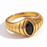 Einfarbige Edelstahl-einlege Zirkon 18k Vergoldete Ringe Im Klassischen Stil, Einfarbig, Im Vintage-stil sku image 1
