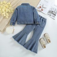 Simple Style Solid Color Bowknot Denim Girls Clothing Sets main image 3