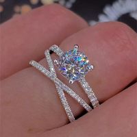 Luxurious Cross Round Copper Inlay Zircon Rings sku image 1