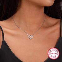 Luxurious Letter Heart Shape Sterling Silver Plating Inlay Zircon White Gold Plated Pendant Necklace main image 6