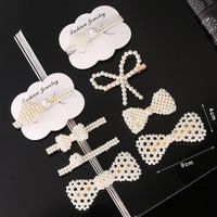 Lady Flower Bow Knot Artificial Pearl Hair Clip main image 4