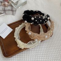 Japanese Style Solid Color Cloth Inlay Artificial Pearls Rhinestones Hair Band main image 3