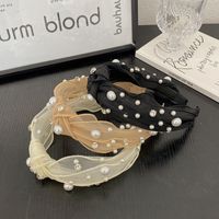 Japanese Style Solid Color Cloth Inlay Artificial Pearls Rhinestones Hair Band main image 1