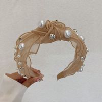 Japanese Style Solid Color Cloth Inlay Artificial Pearls Rhinestones Hair Band sku image 2