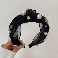 Japanese Style Solid Color Cloth Inlay Artificial Pearls Rhinestones Hair Band sku image 3