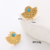 1 Pair Commute Solid Color Plating Inlay 304 Stainless Steel Turquoise 18K Gold Plated Earrings Ear Studs main image 2