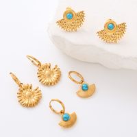 1 Pair Commute Solid Color Plating Inlay 304 Stainless Steel Turquoise 18K Gold Plated Earrings Ear Studs main image 6