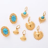 1 Pair Commute Solid Color Plating Inlay 304 Stainless Steel Turquoise 18K Gold Plated Earrings Ear Studs main image 8