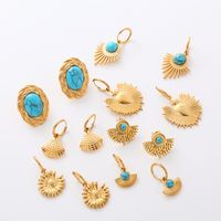 1 Pair Commute Solid Color Plating Inlay 304 Stainless Steel Turquoise 18K Gold Plated Earrings Ear Studs main image 7