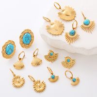 1 Pair Commute Solid Color Plating Inlay 304 Stainless Steel Turquoise 18K Gold Plated Earrings Ear Studs main image 1