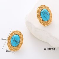 1 Pair Commute Solid Color Plating Inlay 304 Stainless Steel Turquoise 18K Gold Plated Earrings Ear Studs sku image 7