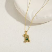 Elegant Luxurious Classic Style Animal Bear Copper 14k Gold Plated Zircon Pendant Necklace In Bulk main image 6