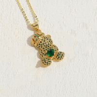 Elegant Luxurious Classic Style Animal Bear Copper 14k Gold Plated Zircon Pendant Necklace In Bulk sku image 3