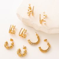1 Pair Streetwear Paw Print Plating Inlay Stainless Steel Artificial Pearls Artificial Diamond 24k Gold Plated Ear Studs main image 4