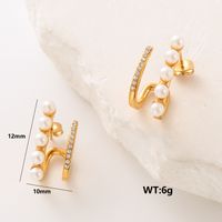 1 Pair Streetwear Paw Print Plating Inlay Stainless Steel Artificial Pearls Artificial Diamond 24k Gold Plated Ear Studs main image 3