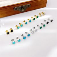 1 Pair Classic Style Round Texture Inlay Stainless Steel Turquoise Ear Studs main image 1