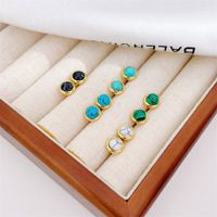 1 Pair Classic Style Round Texture Inlay Stainless Steel Turquoise Ear Studs main image 4