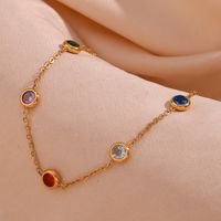 Simple Style Classic Style Round Stainless Steel 18k Gold Plated Rhinestones Bracelets In Bulk main image 3