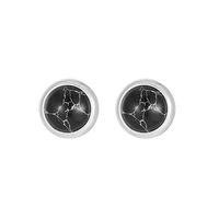 1 Pair Classic Style Round Texture Inlay Stainless Steel Turquoise Ear Studs sku image 2