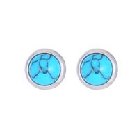1 Pair Classic Style Round Texture Inlay Stainless Steel Turquoise Ear Studs sku image 3
