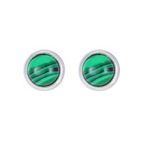 1 Pair Classic Style Round Texture Inlay Stainless Steel Turquoise Ear Studs sku image 4