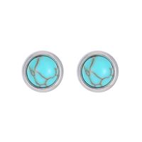 1 Pair Classic Style Round Texture Inlay Stainless Steel Turquoise Ear Studs sku image 5