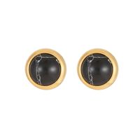 1 Pair Classic Style Round Texture Inlay Stainless Steel Turquoise Ear Studs sku image 7