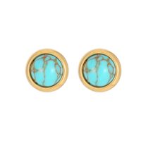 1 Pair Classic Style Round Texture Inlay Stainless Steel Turquoise Ear Studs sku image 8