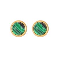 1 Pair Classic Style Round Texture Inlay Stainless Steel Turquoise Ear Studs sku image 9