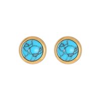 1 Pair Classic Style Round Texture Inlay Stainless Steel Turquoise Ear Studs sku image 10