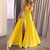 Women's Strap Dress Simple Style V Neck Slit Backless Sleeveless Solid Color Maxi Long Dress Daily main image 3