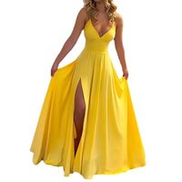 Women's Strap Dress Simple Style V Neck Slit Backless Sleeveless Solid Color Maxi Long Dress Daily main image 2