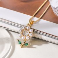 Elegant Basic Simple Style Flower Copper 18k Gold Plated Zircon Pendant Necklace In Bulk sku image 1