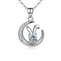 Wholesale Elegant Rabbit Moon Sterling Silver Inlay Moissanite Zircon Pendant Necklace sku image 1