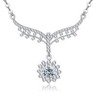Elegant Shiny Flower Sterling Silver Gra Inlay Moissanite Pendant Necklace sku image 1