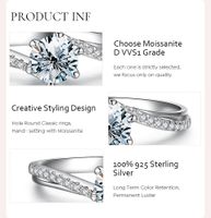 Simple Style Shiny Round Sterling Silver Gra Inlay Moissanite Rings main image 2