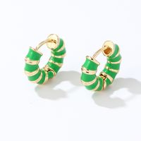 1 Pair IG Style Simple Style Multicolor Stripe Enamel Plating Copper Hoop Earrings main image 3