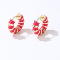 1 Pair IG Style Simple Style Multicolor Stripe Enamel Plating Copper Hoop Earrings main image 5