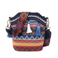 Tourism Scenic Spot Ethnic Style Small Bag Female 2023 New Woven Backpack Ribbon Bag Tassel Cross Body Bucket Bag sku image 1