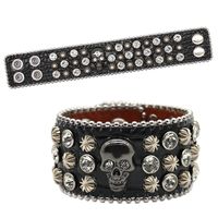 Punk Skull Pu Leather Inlay Rhinestones Unisex Bracelets sku image 4