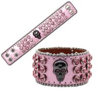 Punk Skull Pu Leather Inlay Rhinestones Unisex Bracelets sku image 2